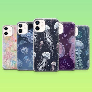 Funda de teléfono con medusas y vida marina para iPhone 16e, 15 Pro, 14, 13, 12, Samsung S25, S23, S24+, S22, A16, A55, Pixel 9Pro, 8A