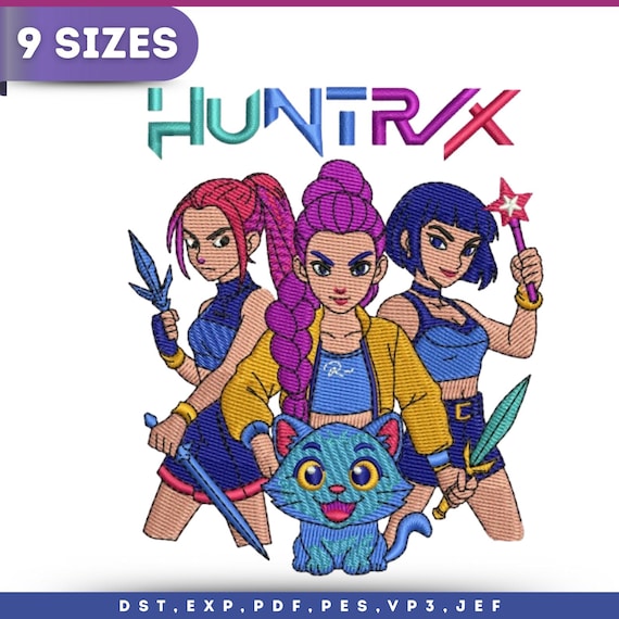 Huntrix Girls Zoey Rumi Mira 刺繍デザイン、Kpop Demon Hunter