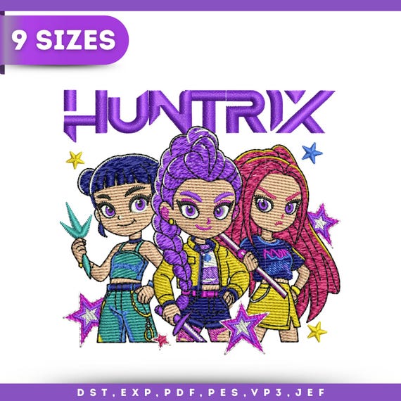 Huntrix Girls Embroidery Design, Kpop Demon Hunters, 9 Sizes (Instant Download)