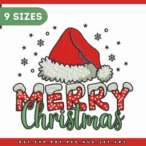Merry Christmas Embroidery Design, Santa Hat Festive Letters (Digital Download)
