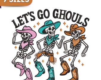 Cowboy Skeleton Embroidery Design: Dancing Halloween Howdy (Digital Download)