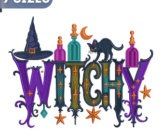 Witchy Embroidery Design, Halloween Embroidery File, 9 sizes, Instant Download