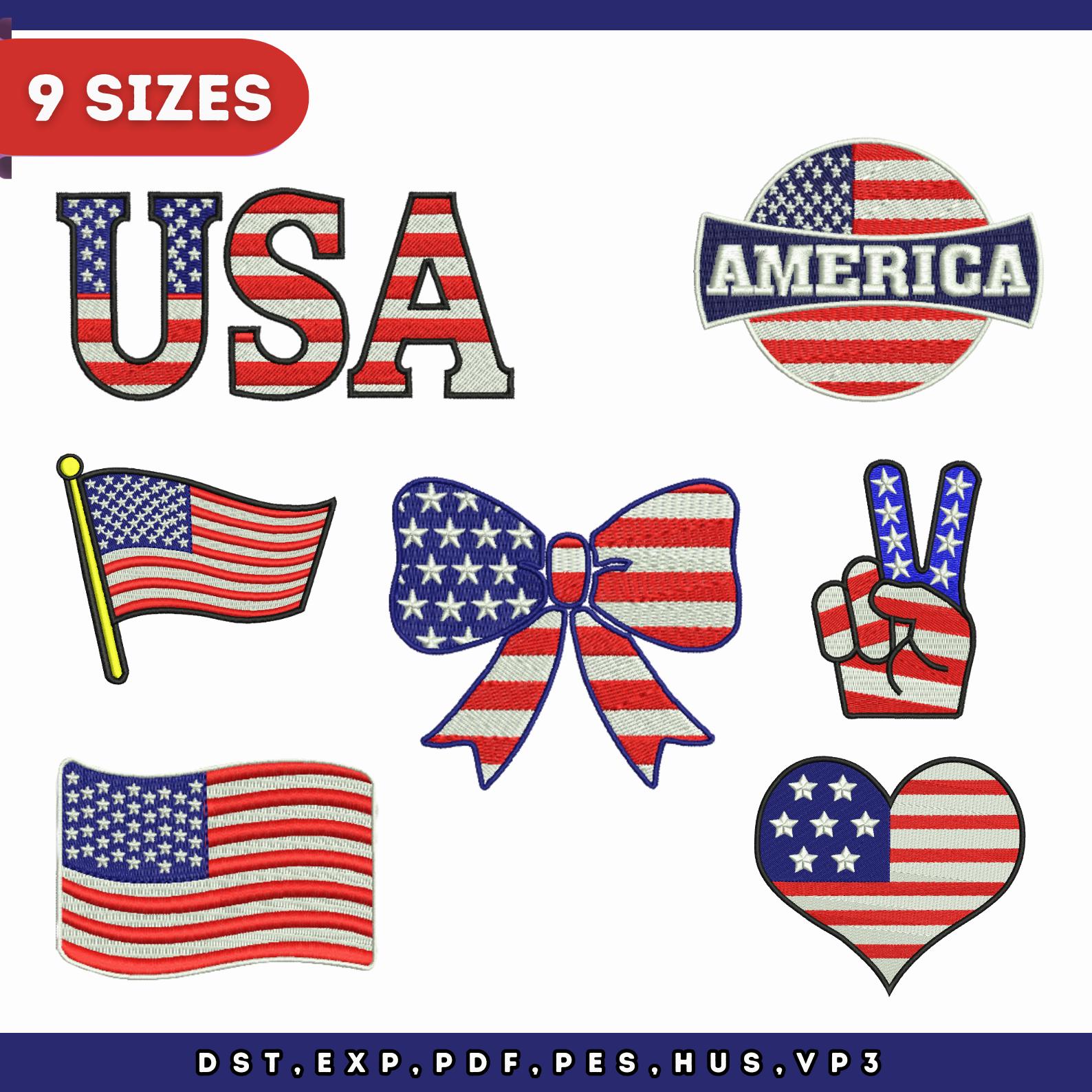 American Flag Embroidery Design: Patriotic Bundle (instant Download) - Etsy