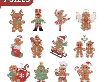 12 Christmas Gingerbread Cookies Machine Embroidery Designs, Gingerbread Man Bundle, Reindeer Angel Ballerina, 9 Sizes, Instant Download