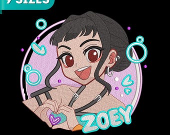 Kpop Zoey Embroidery Design, Huntrix Demon Hunter Embroidery File (9 Sizes) (Digital Download)