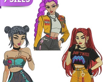 Huntrix Girls Embroidery Design, Kpop Demon Hunters, Anime Embroidery (9 Sizes) (Digital Download)