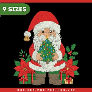 Borduurontwerp retro kerstman, vintage kerstborduurbestand, 9 maten, direct downloaden