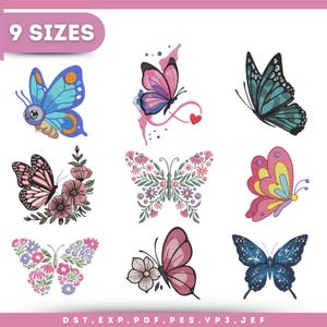 Butterfly Embroidery Design Bundle, Machine Embroidery Files, Floral Butterfly Pattern Set, Instant Download Digital Design, Butterfly Motif