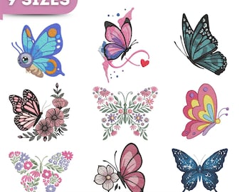 Butterfly Embroidery Design Bundle, Machine Embroidery Files, Floral Butterfly Pattern Set, Instant Download Digital Design, Butterfly Motif
