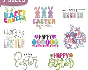 Happy Easter Embroidery, Easter Bunny Ears Embroidery Design, Happy Easter Digital File, 9 sizes, Instant Download
