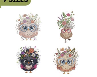 Floral Chicken Machine Embroidery Design Set, Cute Flower Crown Chicks, 9 Sizes 3"-7", pes dst jef exp vp3, Farmhouse Chicken Lover Gift