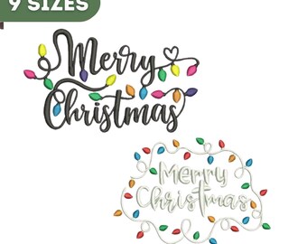 Diseños de bordado navideño a máquina, diseños de bordado navideño, bordado de Feliz Navidad, bordado de Feliz Navidad con luz, 9 tamaños