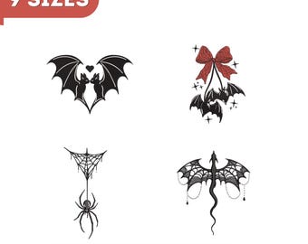Bat Embroidery Design Bundle, Spider Web Machine Embroidery Pattern, Dark Academia Halloween Embroidery Files, Gothic Bow Embroidery, 9 Size
