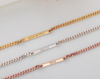 Personalized Double Sided Engraved Bar Bracelet for Men and Women, Life of a Showgirl Bracelet for Women Custom Font Engraved Mini Bar Jewel