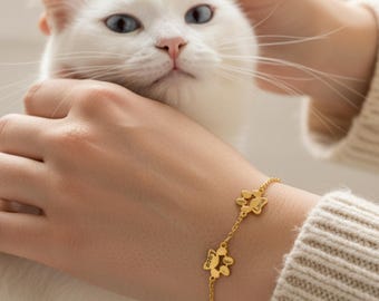 Katttass-berlockarmband, personligt namnarmband för husdjur, graverad tryckberlock, julklapp till hundmamma eller kattälskare, guldfärgade namnsmycken för husdjur