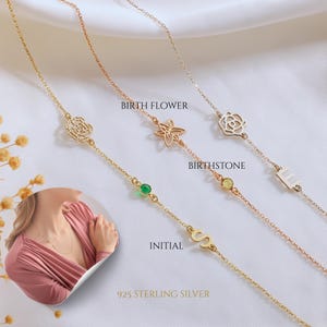 Custom Sideways Letter and Birthstone Necklace with Initial Necklace with Birth flower Silver Necklace October Birthstone Necklaces for girl