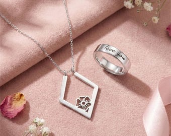 Customized Birthflower Ring Holder Necklace,Sterling Silver Ring Keeper Pendant for Nurse,Personalized Ring Holder Necklace with Birthflower