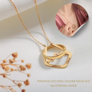 925 Silver Ring Holder Necklace for Class Ring Keeper Necklace with Name Engraved Pendant Necklace for Mom Birthday Gift Wedding Ring Holder