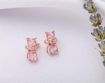 Mystic Topaz Cat Earrings Silver Cat Birthstone Earrings Stud Personalized Birthstone Dainty Kitten Earrings Gold October Cat Earrings Gift