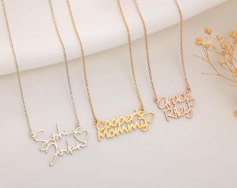 Benutzerdefinierte Doppelnamen Halskette mit Herz Schmuck Name Halskette mit Schriftoptionen 2 Namen Halskette für Paare Halsketten für Mütter und Töchter