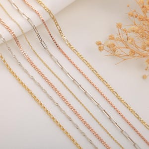 Sterling Silver Necklace Curb Chain 14k Gold Cable Chain for Charms Figaro Chain Singapur Chain Paperclip Chain Dainty Chain Gold Box Chain