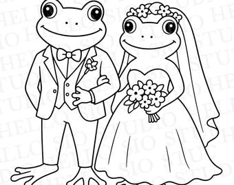 Bride and Groom Frog SVG Illustration | Wedding Frogs Cricut Cut File Clipart