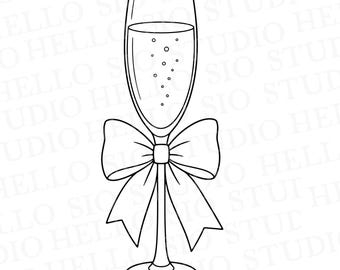 Champagne Glass with Bow SVG Illustration | Cricut Cut File Clipart