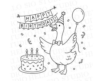 Ilustración SVG de ganso de cumpleaños / Archivo de corte Cricut de ganso de fiesta Clipart