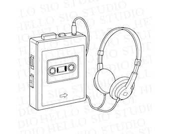 Vintage Personal Cassette Player SVG Clip Art |  Portable Walkman Vector Cut File Template