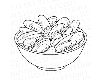 Bowl of Mussels SVG | Seafood Vector Graphics