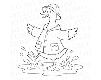 Diseño SVG de ganso con impermeable / Archivo de corte vectorial de ganso en charco