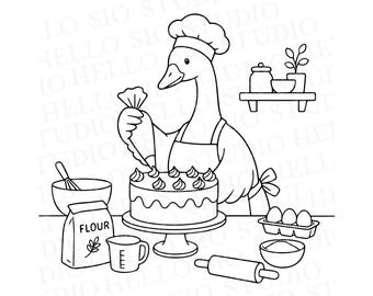 Clip art de ganso panadero / Plantilla de archivo vectorial para cortar imágenes de panadería