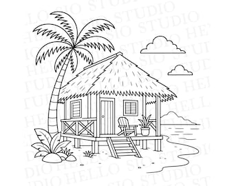 Beach Hut SVG | Tropical Scene Vector Illustration