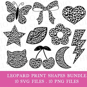 SVG-bundel met vormen en vormen met luipaardprint | Cheetah Cricut-bestanden afdrukken | T-shirtontwerpen in png-stijl