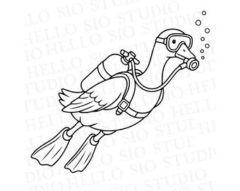 Scuba Diving Goose SVG Illustration | Cricut Cut File Clipart