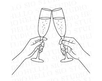 Hands with Champagne Glasses SVG Clip Art |  Cheers Vector Cut File Template