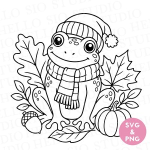 Autumn Frog SVG |  Fall Line Art Illustration PNG | Frog Vector Clipart | Cricut Compatible
