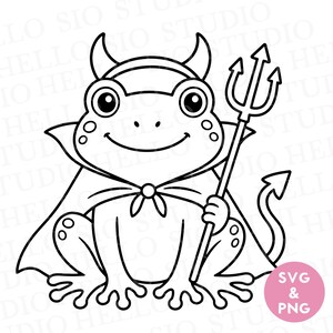 Frog in Devil Costume SVG | Halloween Vector Illustration | Frog Line Art PNG | Cricut Compatible