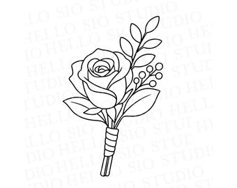 Ilustracja butonierki ślubnej w formacie SVG | Plik Cricut Cut z kwiatami i bukietem