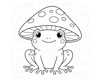 Mushroom Hat Frog SVG Illustration | Frog Cricut Cut File Clipart