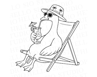 Goose with Cocktail SVG Illustration | Summer Cricut Cut File Clipart