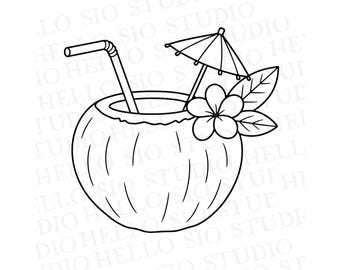 Coconut Cocktail SVG | Tropical Drink Clip Art
