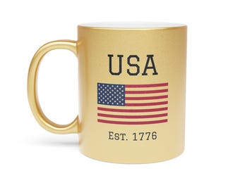 USA Flag Metallic Mug – Patriotic Coffee Cup, 4th of July Decor