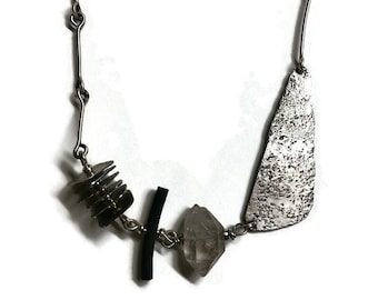 Asymmetrical Silver and Stone Necklace