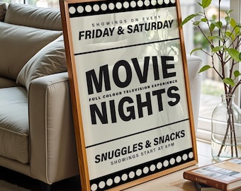 Retro Movie Night Poster Set: Home Cinema Decor (Digital Download)