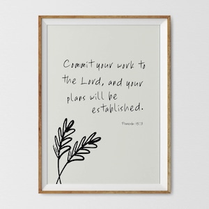 Commit Your Work, Proverbs Bible Verse Print: Minimalist Boho Christian Wall Art (Digital Download)