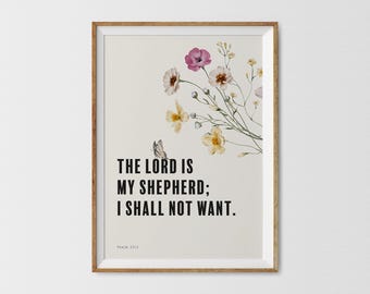 The Lord Is My Shepherd Wall Art Printable – Psalm 23 1 Minimalist Scripture Print, Christian Bible Verse Digital Download for Home Decor