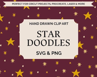 Doodle Star SVG Bundle, Hand Drawn Star PNG Clipart, Celestial Stars, Starburst SVG, Cricut, Procreate & Canva Cut Files