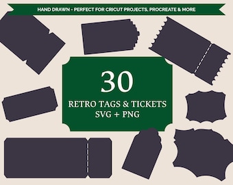 Retro Ticket and Tag Shapes Clipart Bundle – 30 Hand-Drawn SVG/PNG Graphics