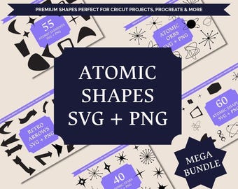 Handmade Retro Atomic Shapes, stars & arrows Mega Bundle SVG Clipart – 1950s, Midcentury, Space Age Graphics (PNG Files)
